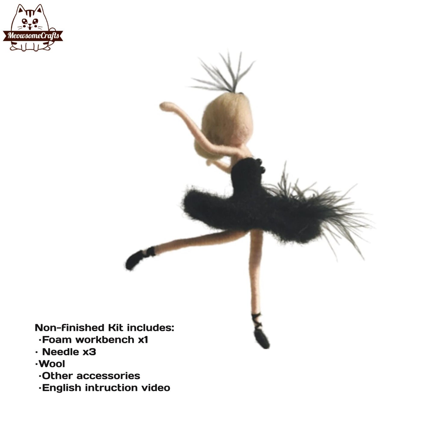 Needle Felting Kit | Dancing Ballerina Girl Black Dress | Beginner Kit Includes Wool & Tools