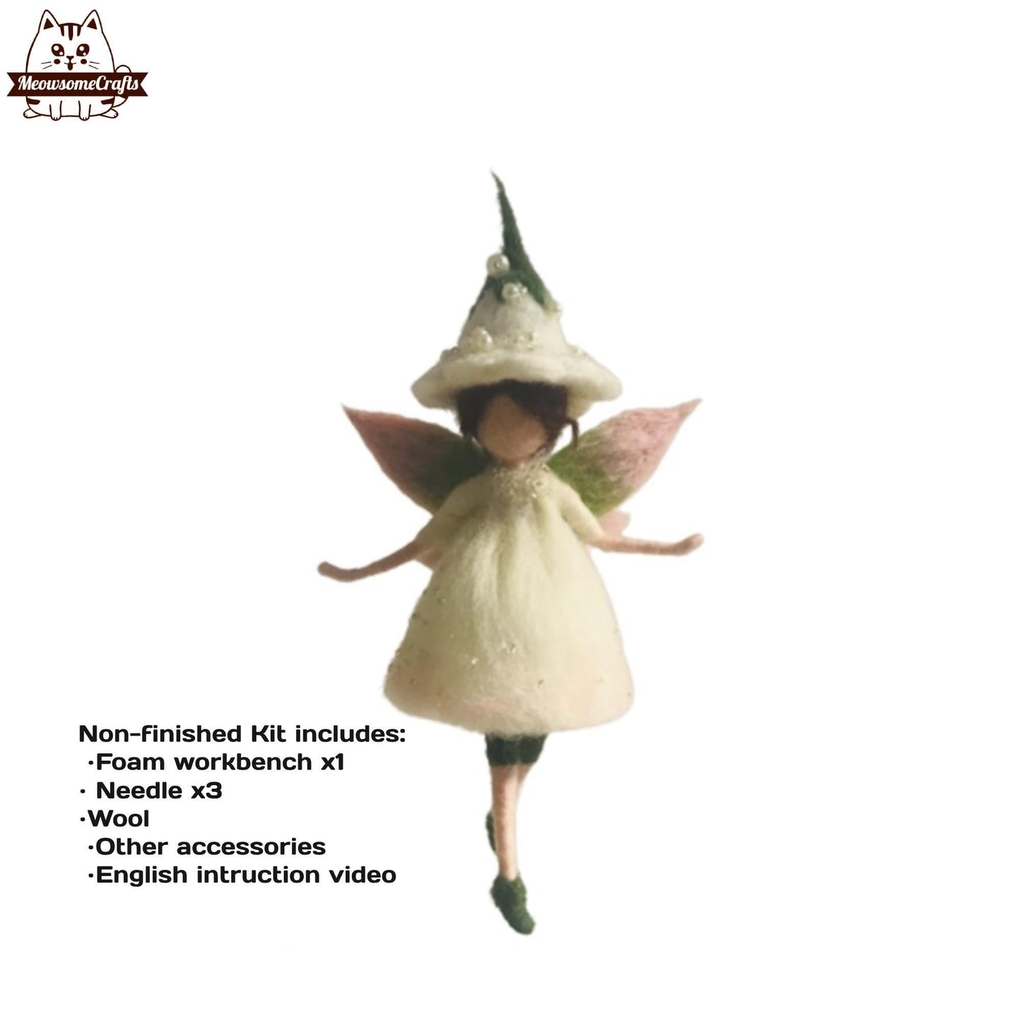 Needle Felting Kit | Flower Hat Fairy Princess Girl | Beginner Kit Includes Wool & Tools