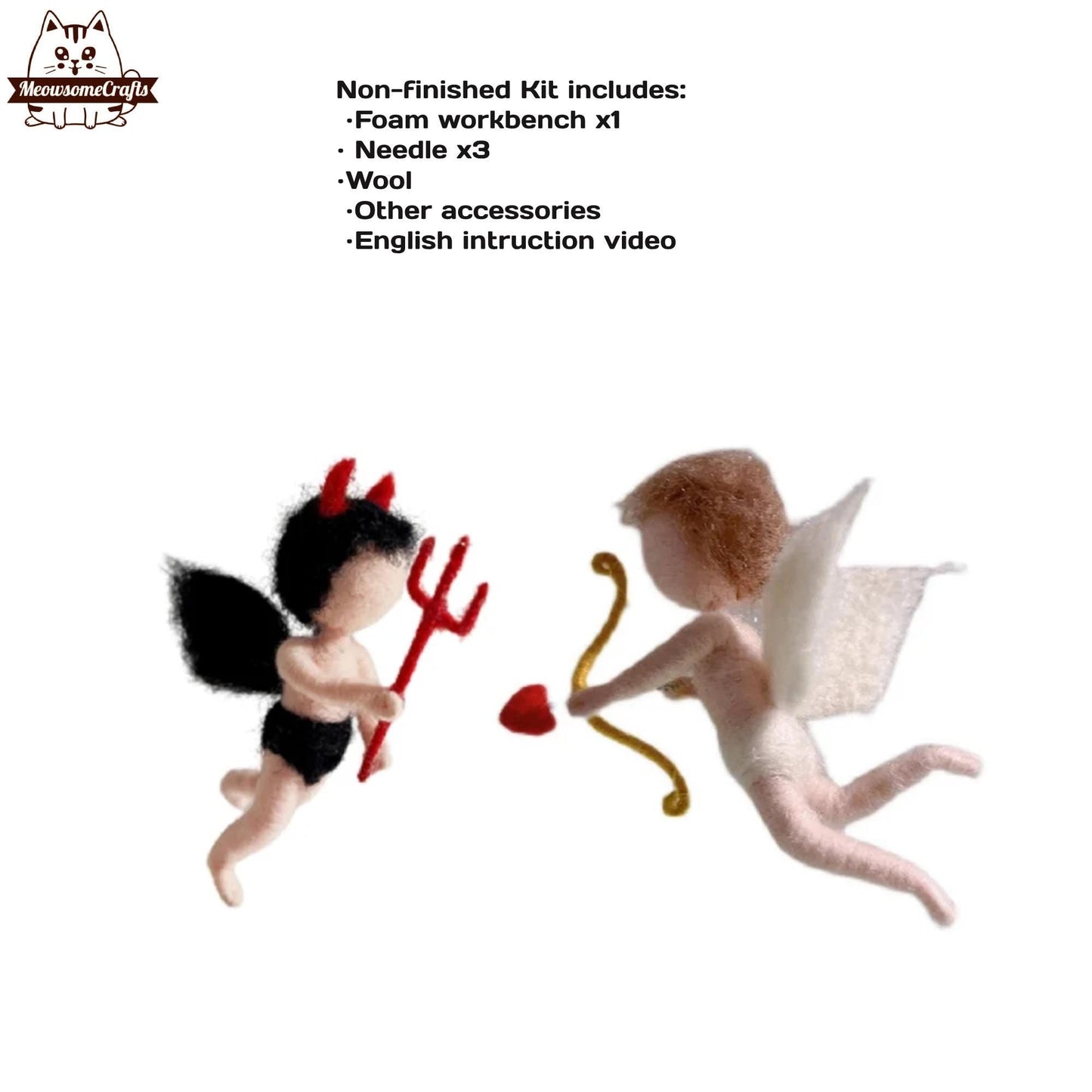 Needle Felting Kits | Baby Cupid Angel & Devil | Beginner Kit Includes Wool & Tools
