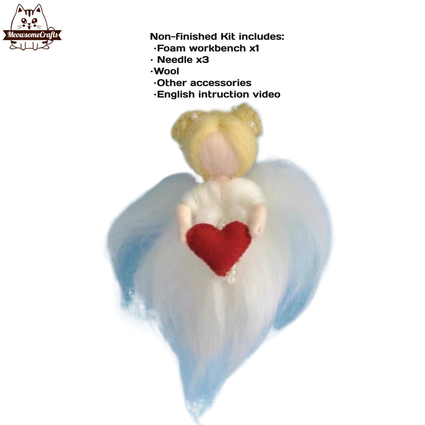 Needle Felting Kits | Christmas Winter Angel Girls Kids Holding Heart Flower Wand Ornaments | Beginner Kit Includes