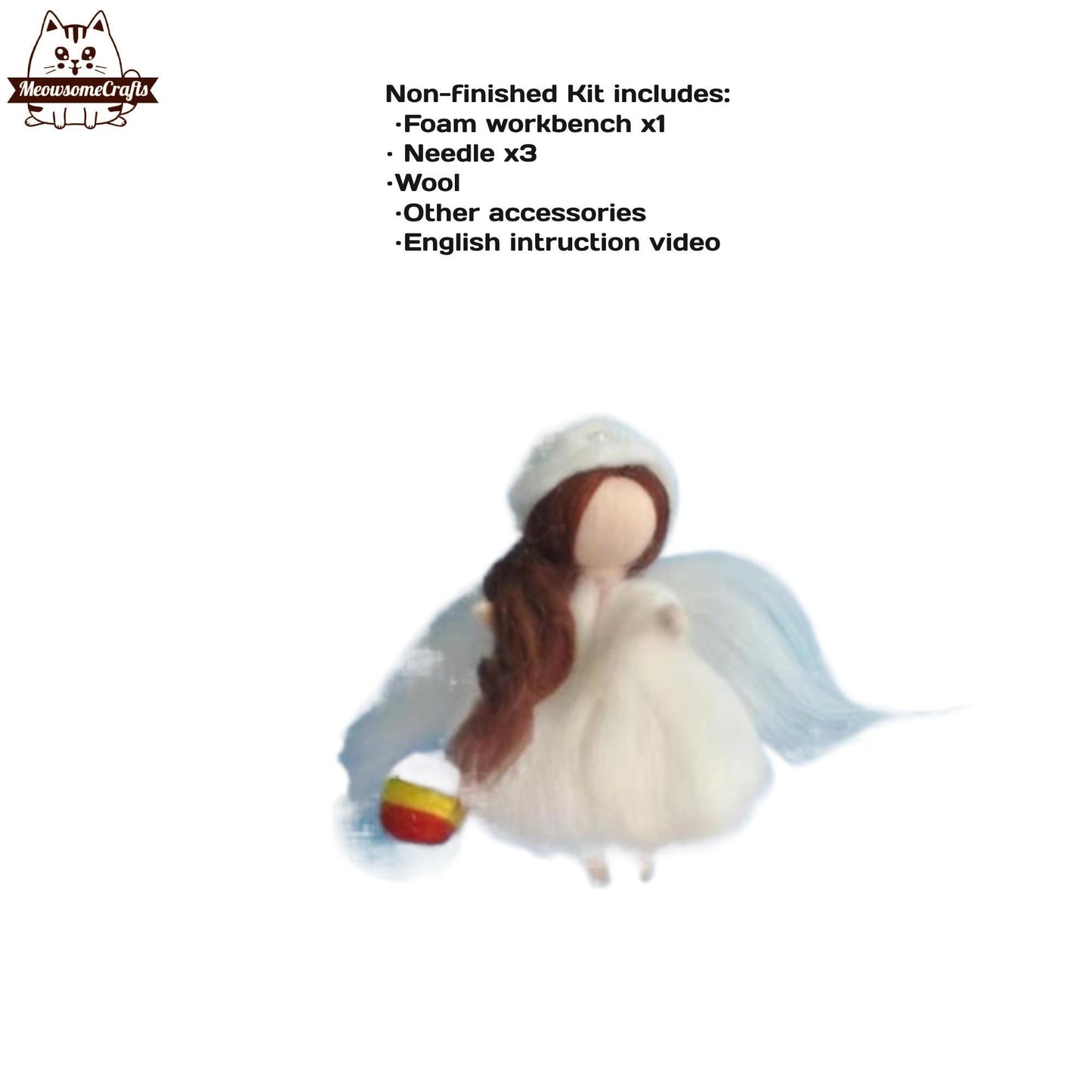 Needle Felting Kits | Christmas Winter Angel Girls Kids Holding Heart Flower Wand Ornaments | Beginner Kit Includes