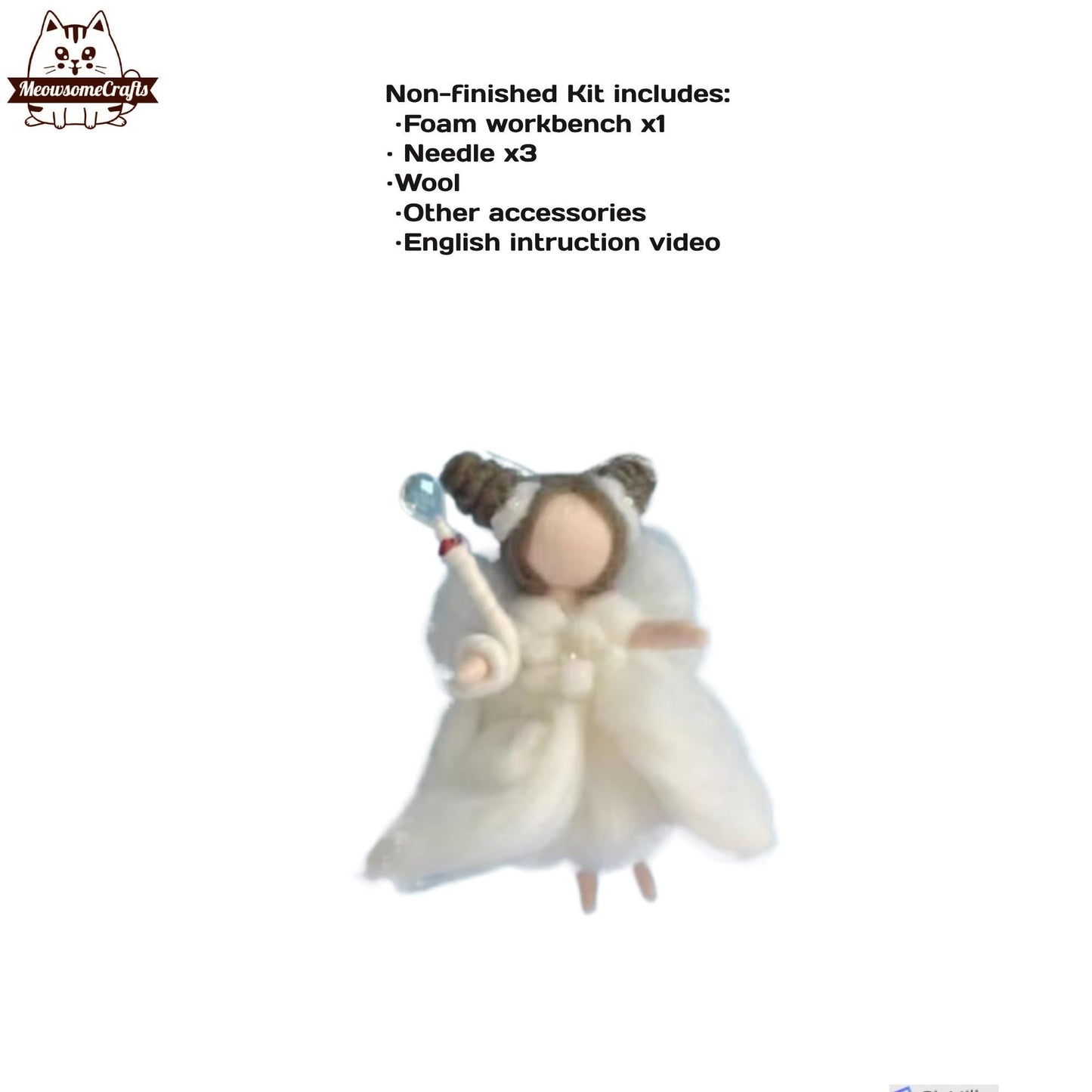 Needle Felting Kits | Christmas Winter Angel Girls Kids Holding Heart Flower Wand Ornaments | Beginner Kit Includes
