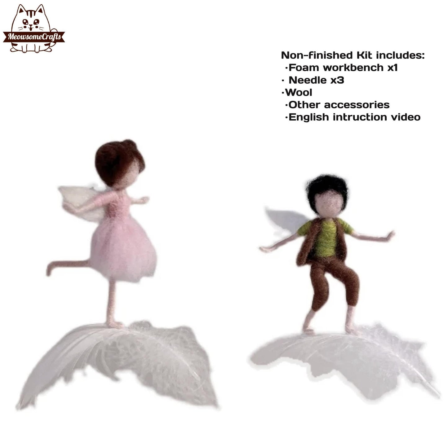 Needle Felting Kits | Kid Boy Girl Fairies Surfing On Feathers | Beginner Kit Includes Wool & Tools