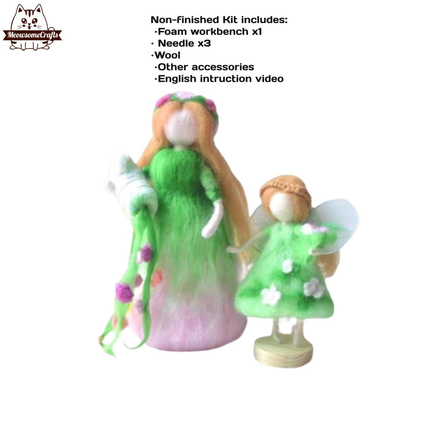 Needle Felting Kits | Mother Daughter Spring Fairies Flower Dresses Holding Magical Vase | Beginner Kit Includes Wool &
