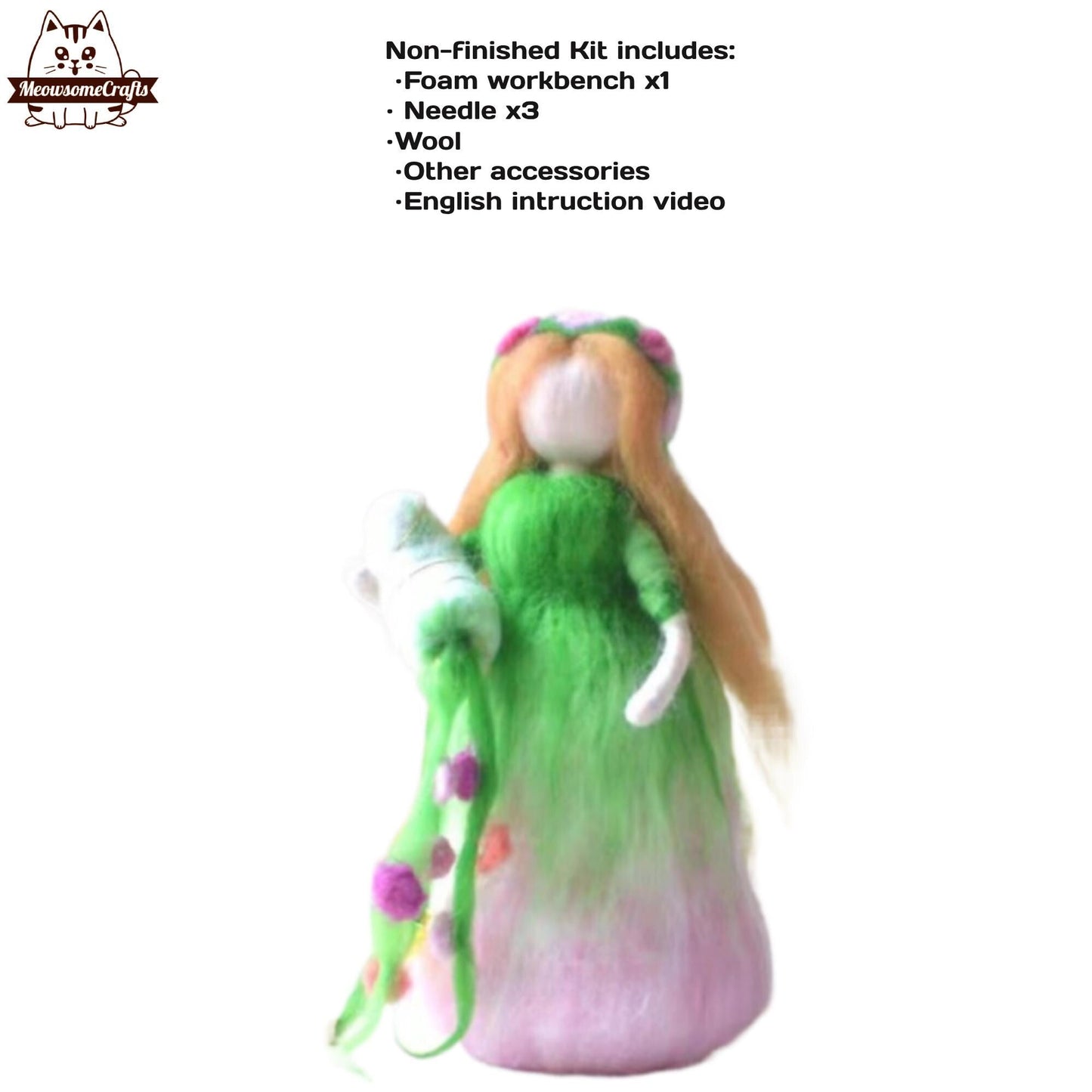 Needle Felting Kits | Mother Daughter Spring Fairies Flower Dresses Holding Magical Vase | Beginner Kit Includes Wool &