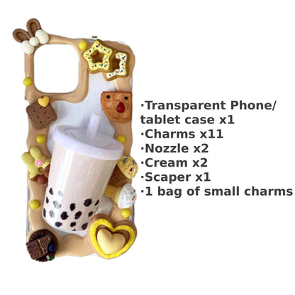 Decoden Custom Phone Case DIY Craft Kit | Bubble Tea Drink Cookies Biscuits Ice Cream Charms | Samsung Android iPhone Cases - MeowsomeCrafts