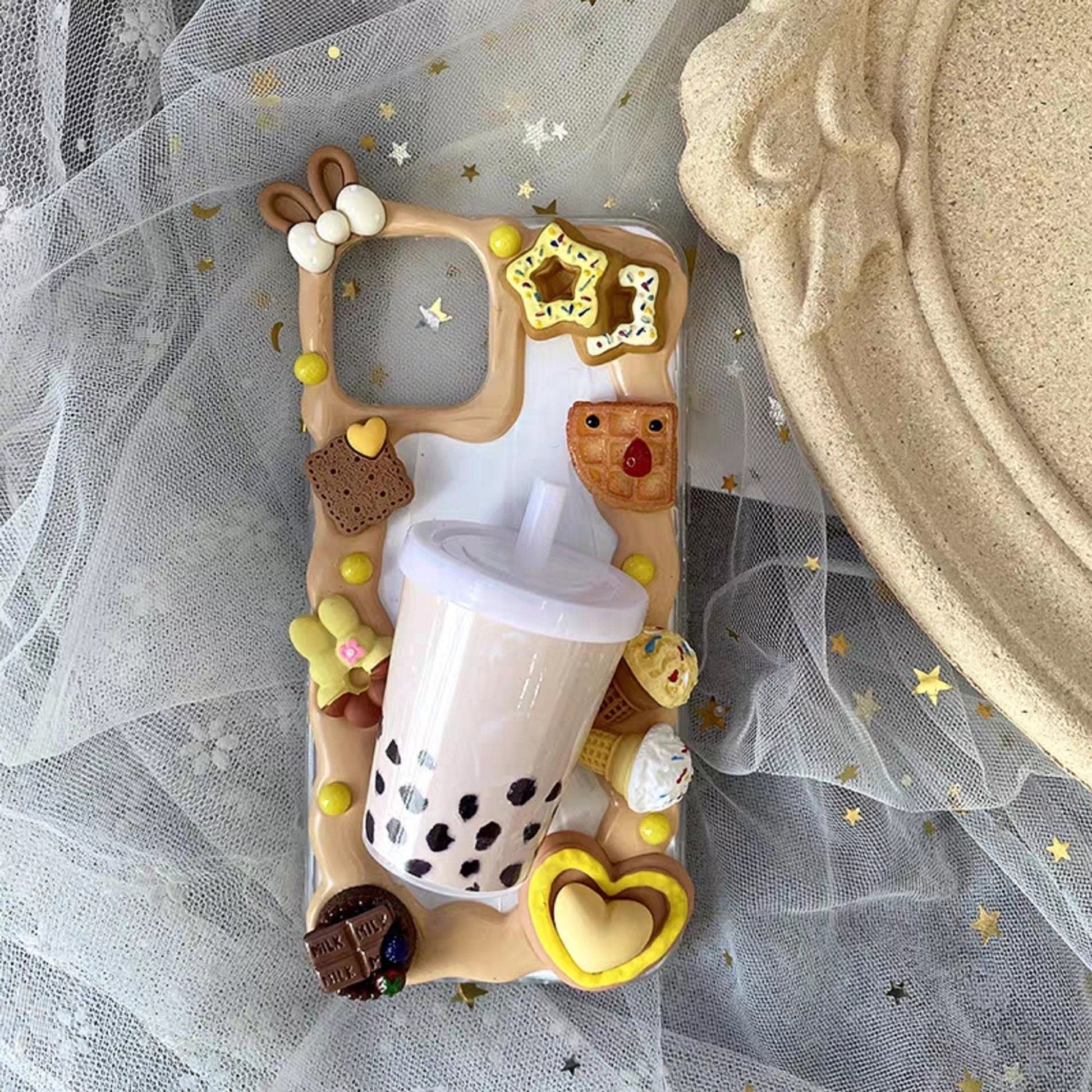 Decoden Custom Phone Case DIY Craft Kit | Bubble Tea Drink Cookies Biscuits Ice Cream Charms | Samsung Android iPhone Cases - MeowsomeCrafts