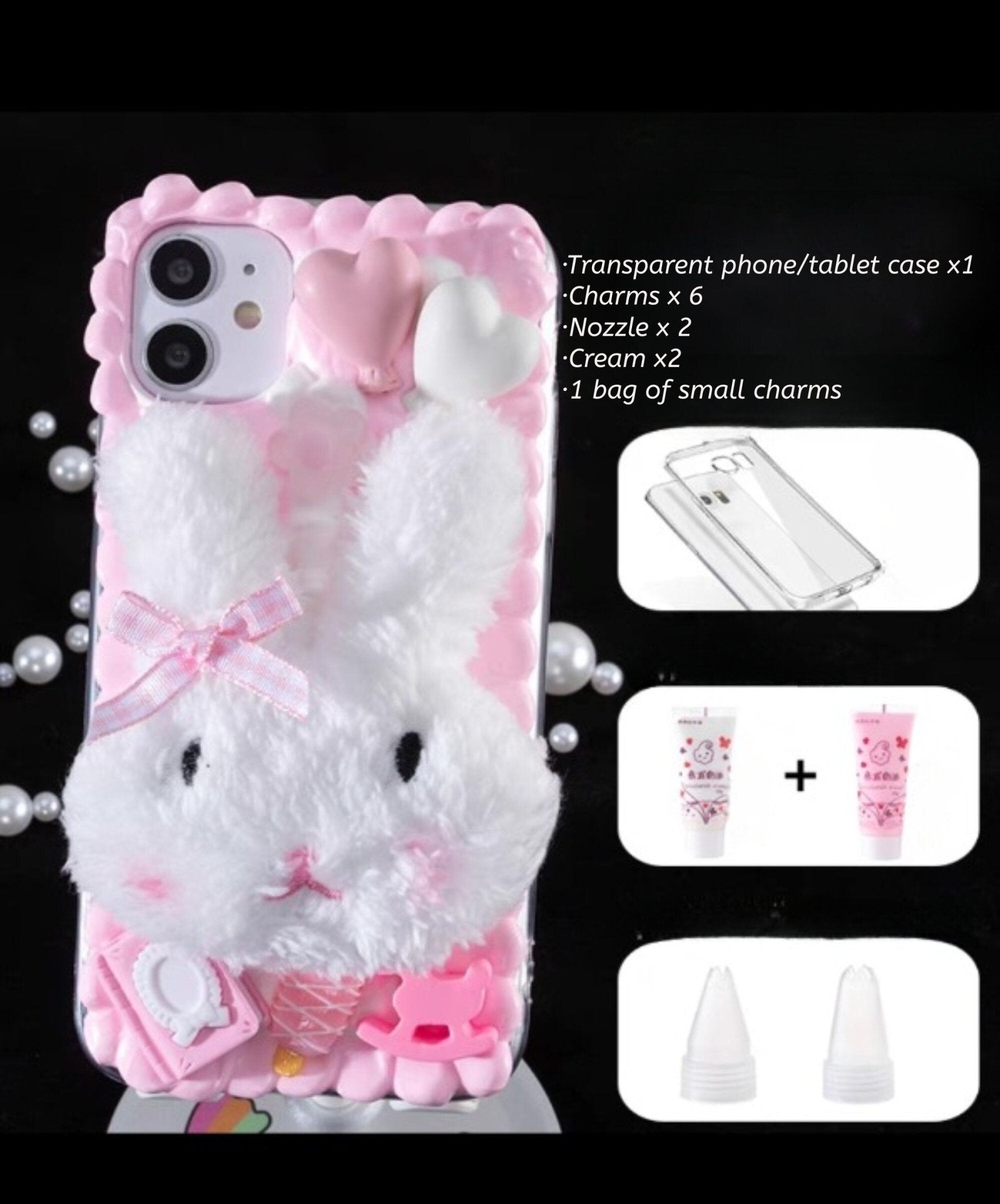 Decoden Custom Phone Case DIY Craft Kit | Furry Plush Rabbit Face Heart Balloons Samsung Android iPhone Cases - MeowsomeCrafts