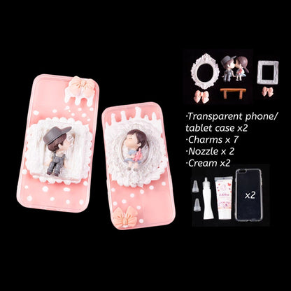 Decoden Custom Phone Case DIY Craft Kit | Kawaii Boy Girl Lovers Kiss Bench Frames Bows Charms | Samsung Android iPhone Cases - MeowsomeCrafts