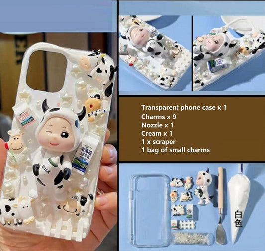 Decoden Custom Phone Case DIY Craft Kit | Kawaii Cow Costume Baby Cows Milk Cartons Sheep Pearls Charms | Samsung Android iPhone Cases - MeowsomeCrafts