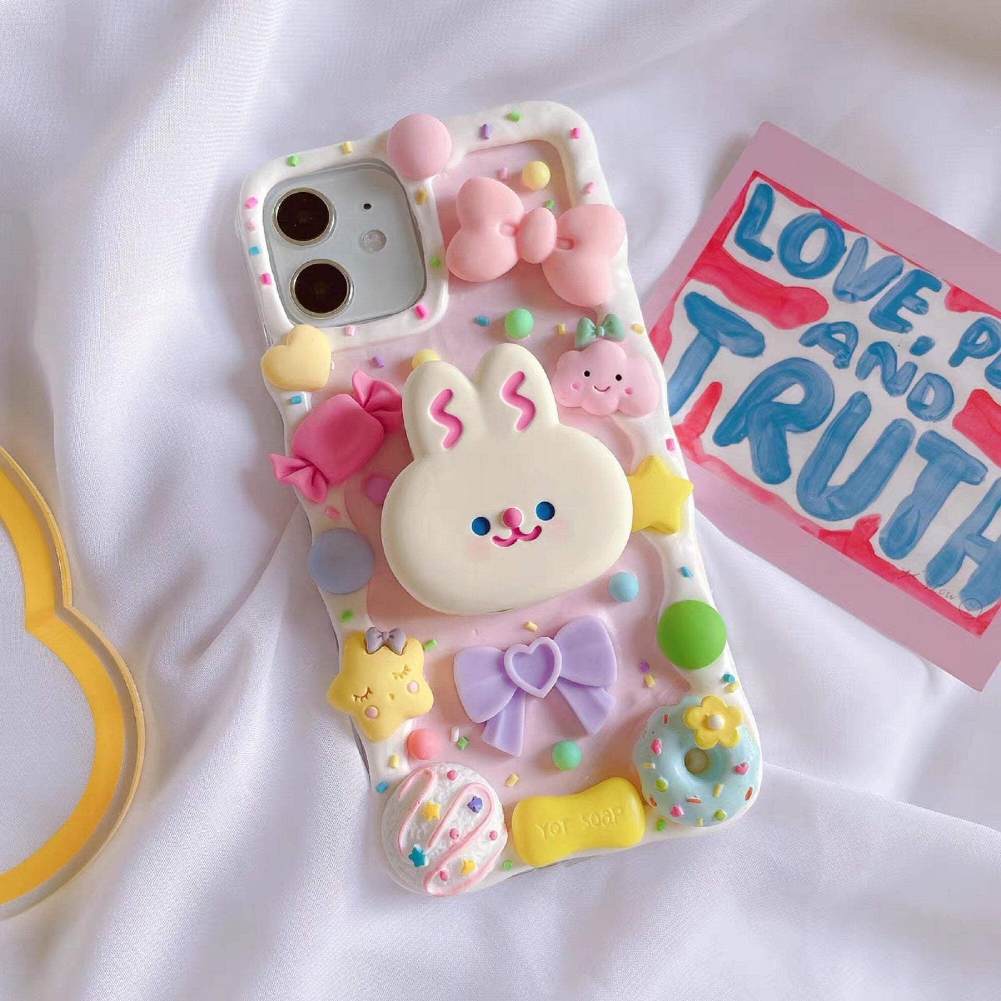 Decoden Custom Phone Case DIY Craft Kit | Kawaii Rabbit Ice Cream Sandwich Candy Hearts Charms | Samsung Android iPhone Cases - MeowsomeCrafts