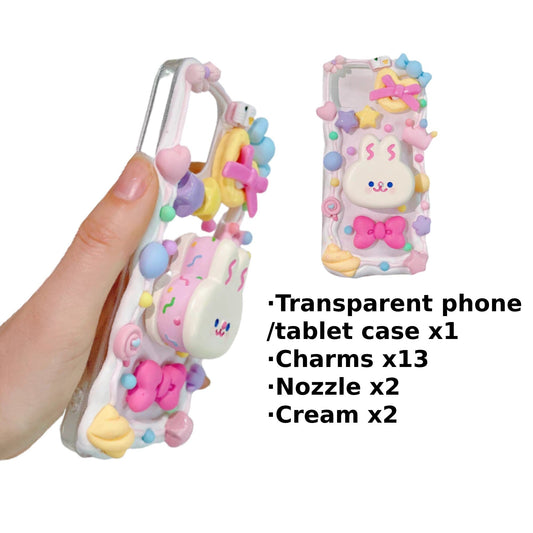 Decoden Custom Phone Case DIY Craft Kit | Kawaii Rabbit Ice Cream Sandwich Candy Hearts Charms | Samsung Android iPhone Cases - MeowsomeCrafts