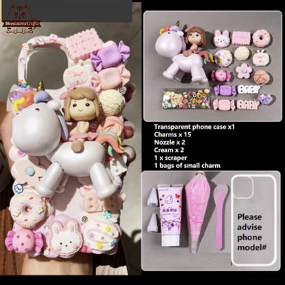 Decoden Custom Phone Case DIY Craft Kit | Kawaii Unicorn Girl Food Donut Candy Cookies Charms | Samsung Android iPhone Cases - MeowsomeCrafts