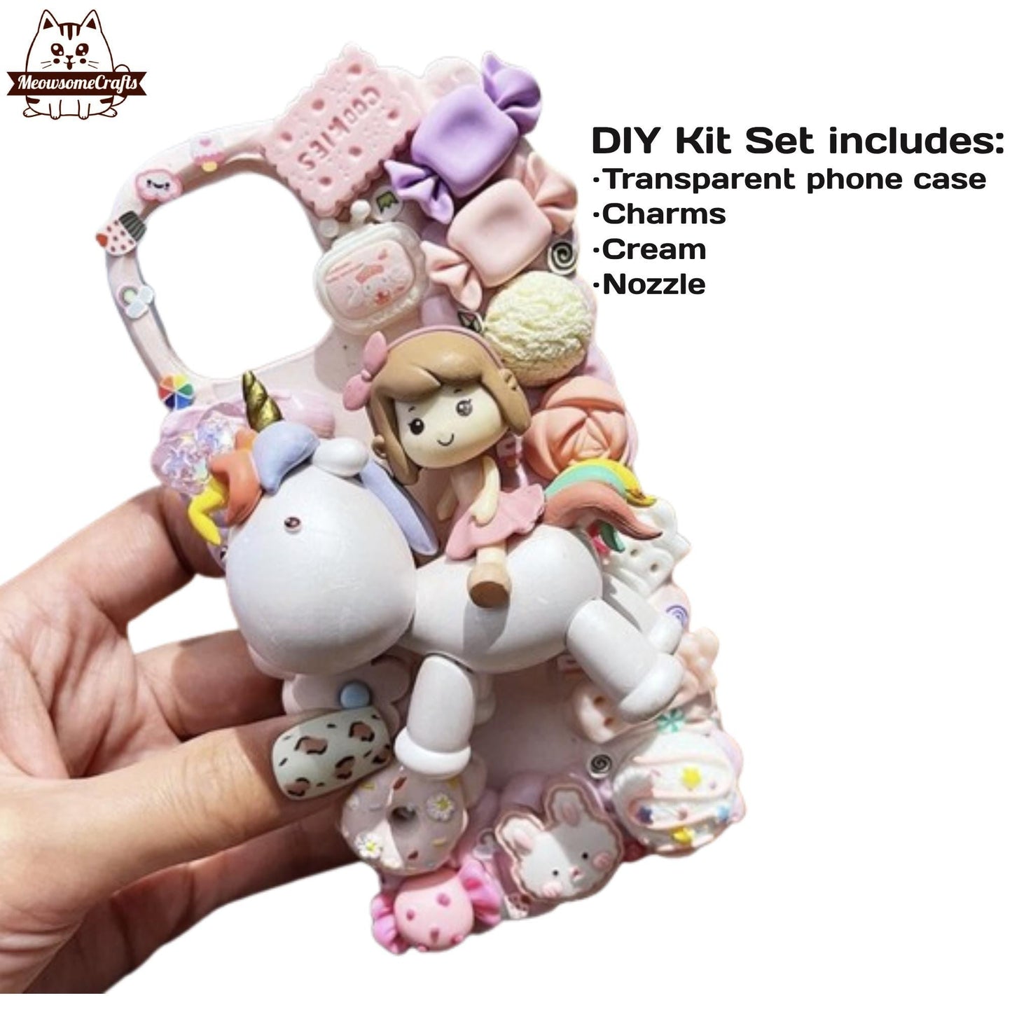 Decoden Custom Phone Case DIY Craft Kit | Kawaii Unicorn Girl Food Donut Candy Cookies Charms | Samsung Android iPhone Cases - MeowsomeCrafts