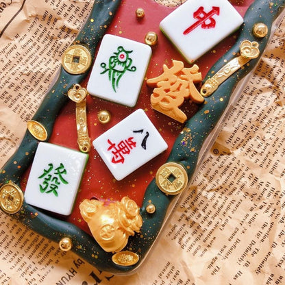 Decoden Custom Phone Case DIY Craft Kit | Mahjong Tiles Chinese Good Luck Feng Shui Coins Charms | Samsung Android iPhone Cases - MeowsomeCrafts