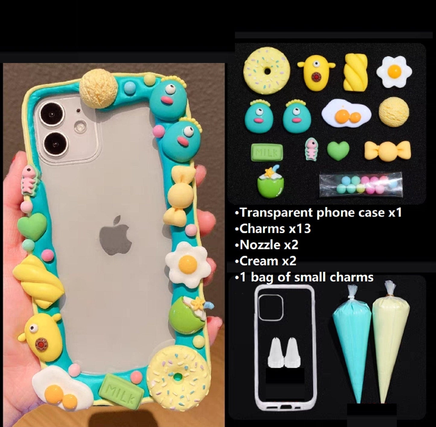 Decoden Custom Phone Case DIY Craft Kit | One Eyed Monster Faces Donut Eggs Ice Cream Charms | Samsung Android iPhone Cases - MeowsomeCrafts