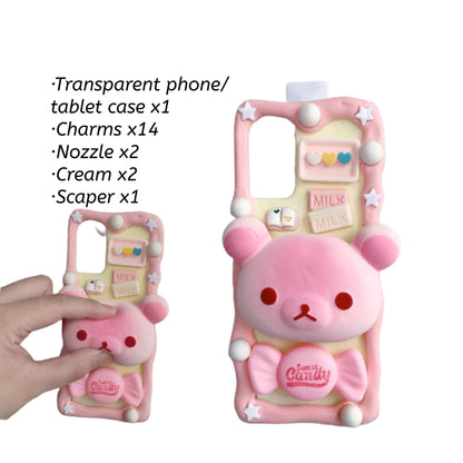 Decoden Custom Phone Case DIY Craft Kit | Pink Squishy Teddy Bear Candy Stars Pearls Charms | Samsung Android iPhone Cases - MeowsomeCrafts