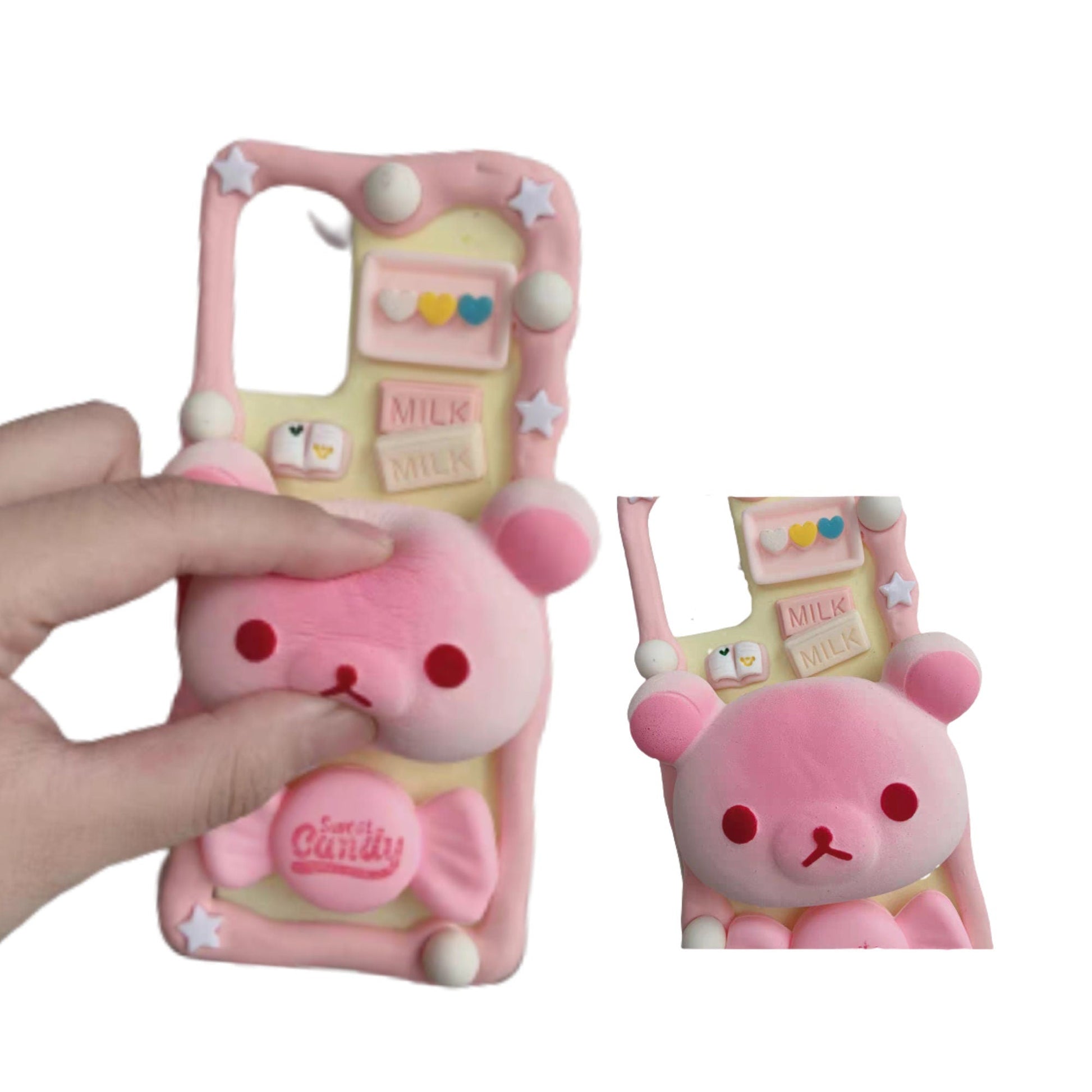 Decoden Custom Phone Case DIY Craft Kit | Pink Squishy Teddy Bear Candy Stars Pearls Charms | Samsung Android iPhone Cases - MeowsomeCrafts