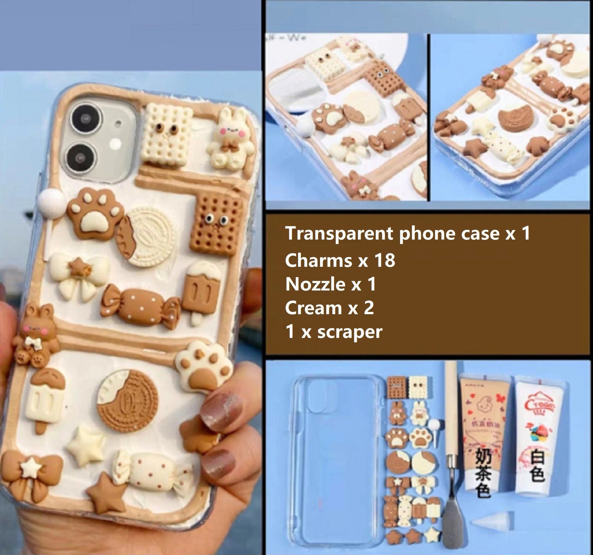 Decoden Custom Phone Case DIY Craft Kit | Rabbit Paw Cookies Candy Lollipop Charms | Samsung Android iPhone Cases - MeowsomeCrafts