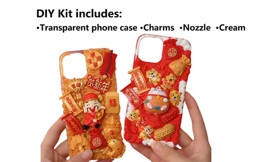 Decoden Custom Phone Case DIY Craft Kits | Chinese Fortune Cat Lantern Scroll Lucky Bag Money Tree Charms | Samsung Android iPhone Cases - MeowsomeCrafts