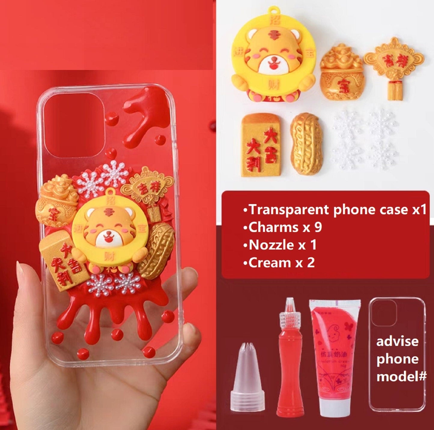 Decoden Custom Phone Case DIY Craft Kits | Chinese Fortune Cat Lantern Scroll Lucky Bag Money Tree Charms | Samsung Android iPhone Cases - MeowsomeCrafts