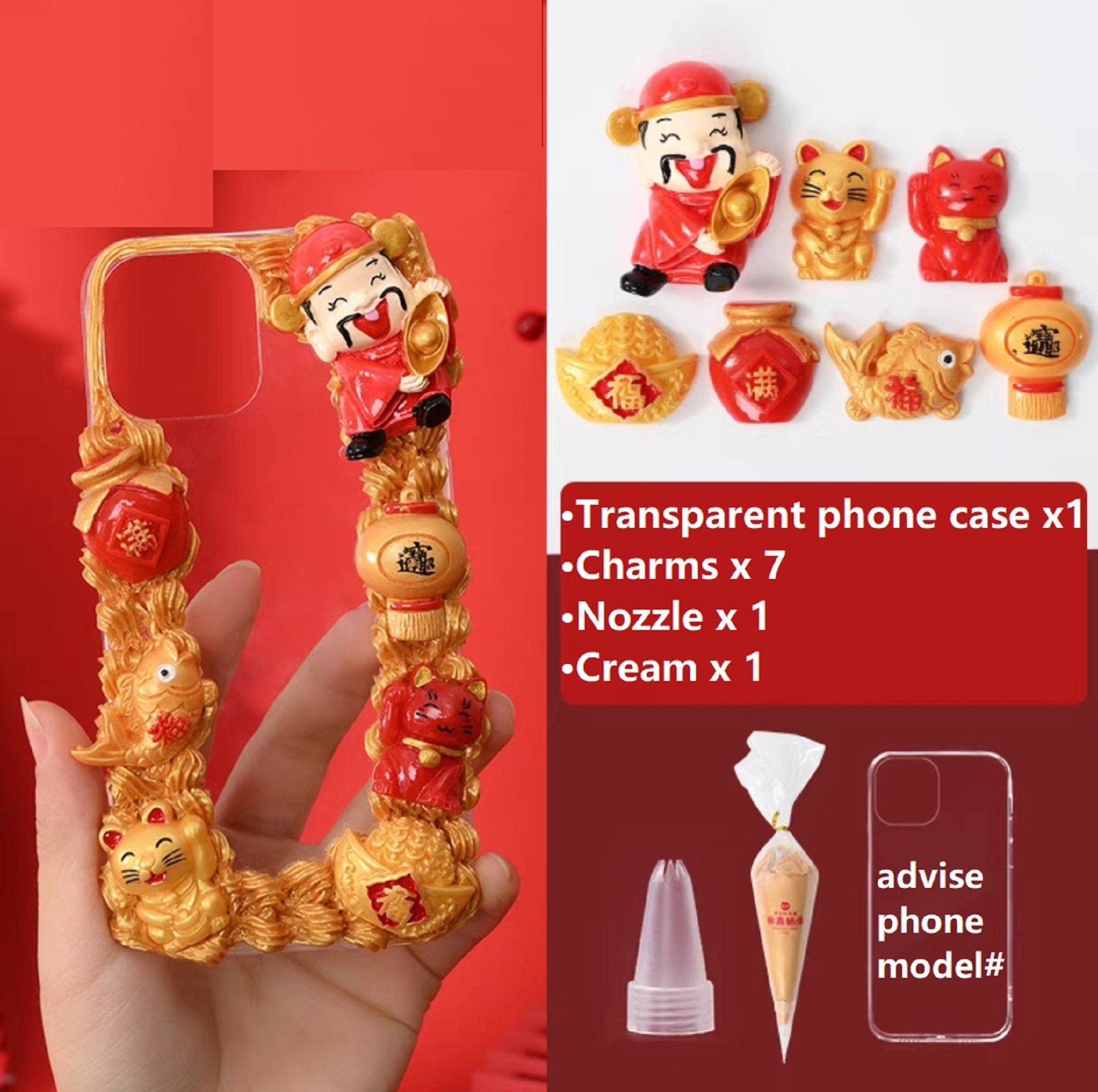 Decoden Custom Phone Case DIY Craft Kits | Chinese Fortune Cat Lantern Scroll Lucky Bag Money Tree Charms | Samsung Android iPhone Cases - MeowsomeCrafts