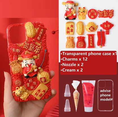 Decoden Custom Phone Case DIY Craft Kits | Chinese Fortune Cat Lantern Scroll Lucky Bag Money Tree Charms | Samsung Android iPhone Cases - MeowsomeCrafts