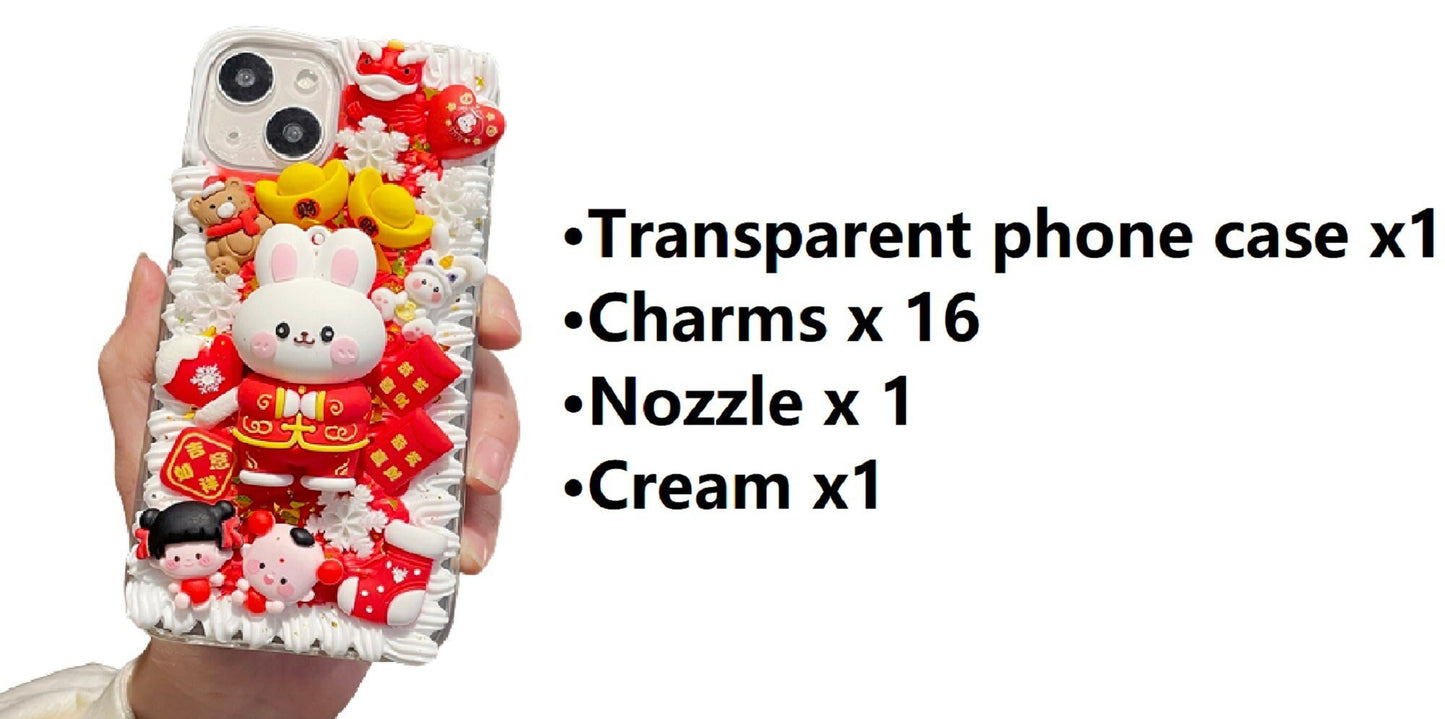 Decoden Custom Phone Case DIY Craft Kits | Chinese Rabbit Red Envelope Kids Easter Rabbit Charms | Samsung Android iPhone Cases - MeowsomeCrafts