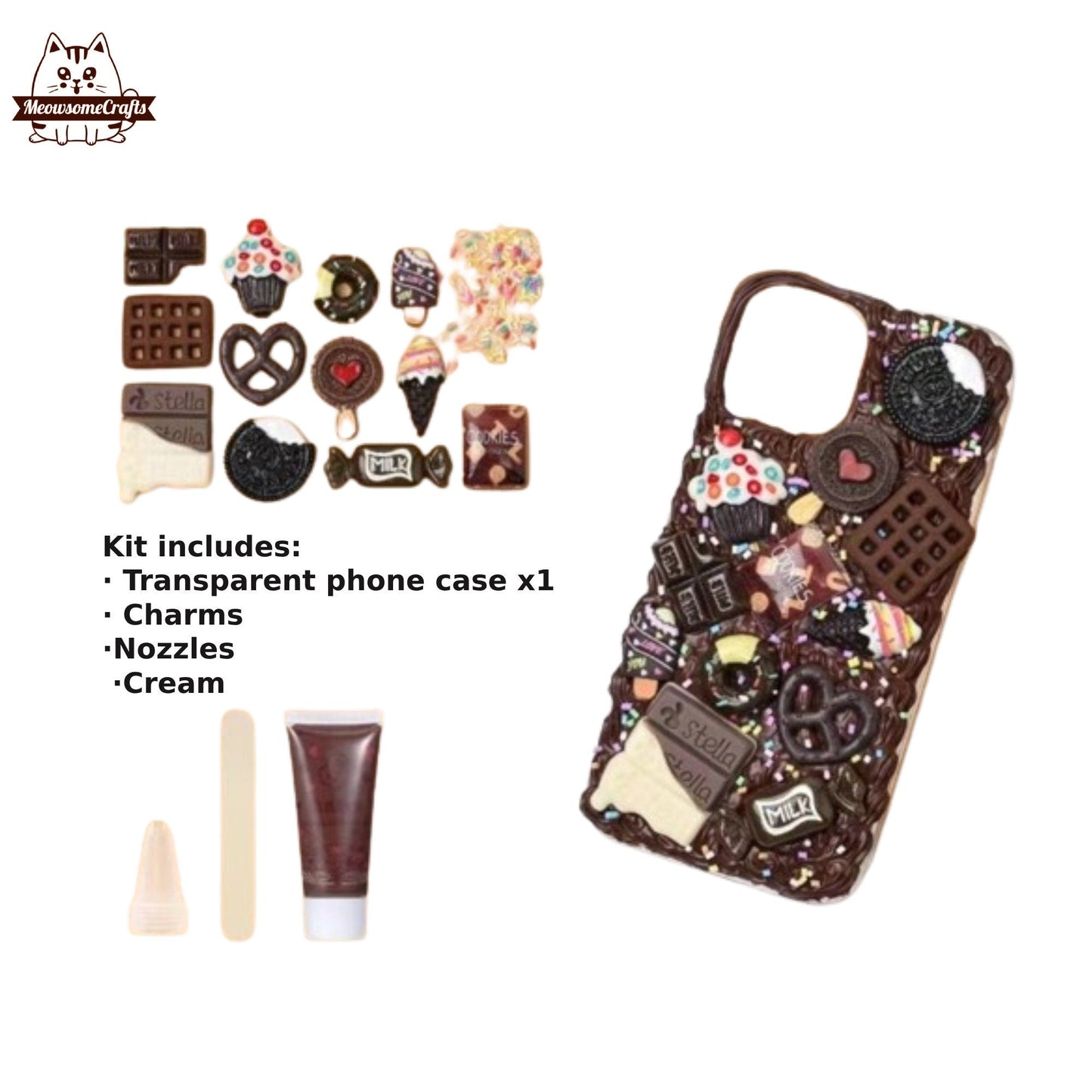 Decoden Custom Phone Case DIY Craft Kits | Chocolate Bar Candy Cupcake Ice Cream Charms | Samsung Android iPhone Cases - MeowsomeCrafts