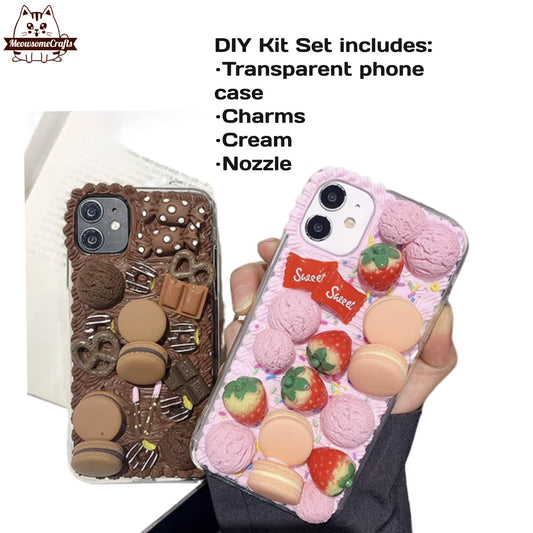 Decoden Custom Phone Case DIY Craft Kits | Chocolate Strawberry Ice Cream Cookies Candy Charms | Samsung Android iPhone Cases - MeowsomeCrafts