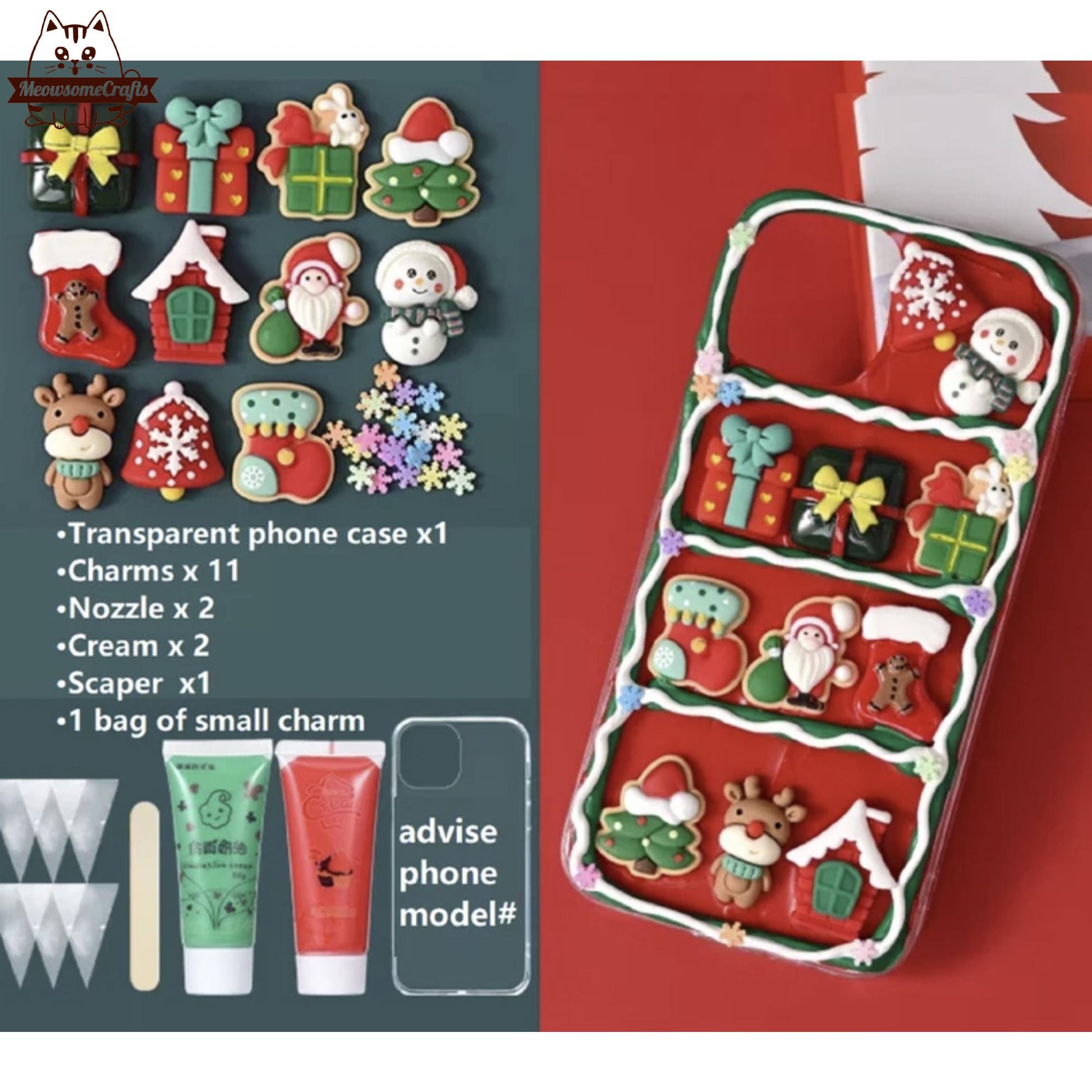 Decoden Custom Phone Case DIY Craft Kits | Christmas Tree Santa Sleigh Reindeer Snowflakes Gifts Charms | Samsung Android iPhone Cases - MeowsomeCrafts