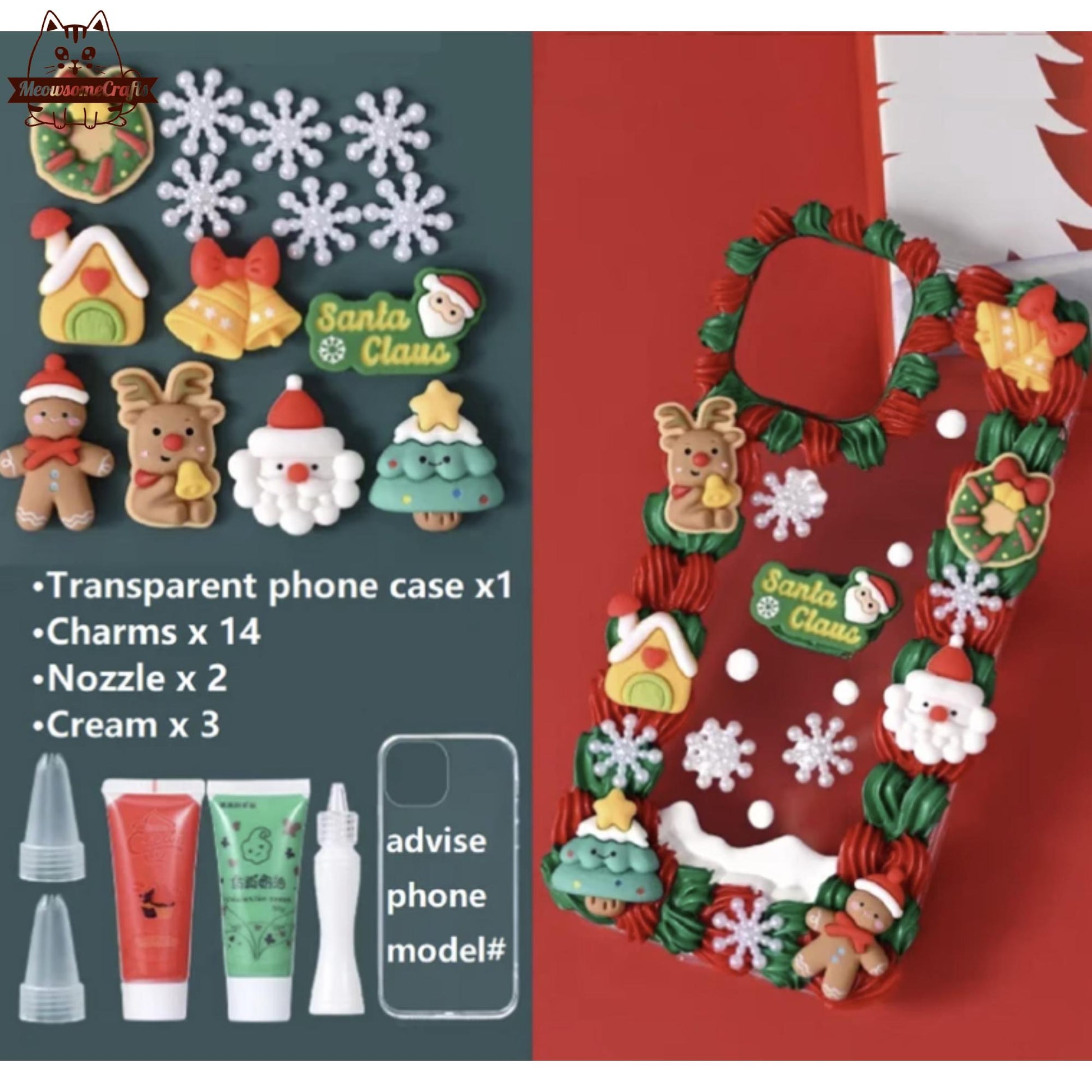 Decoden Custom Phone Case DIY Craft Kits | Christmas Tree Santa Sleigh Reindeer Snowflakes Gifts Charms | Samsung Android iPhone Cases - MeowsomeCrafts