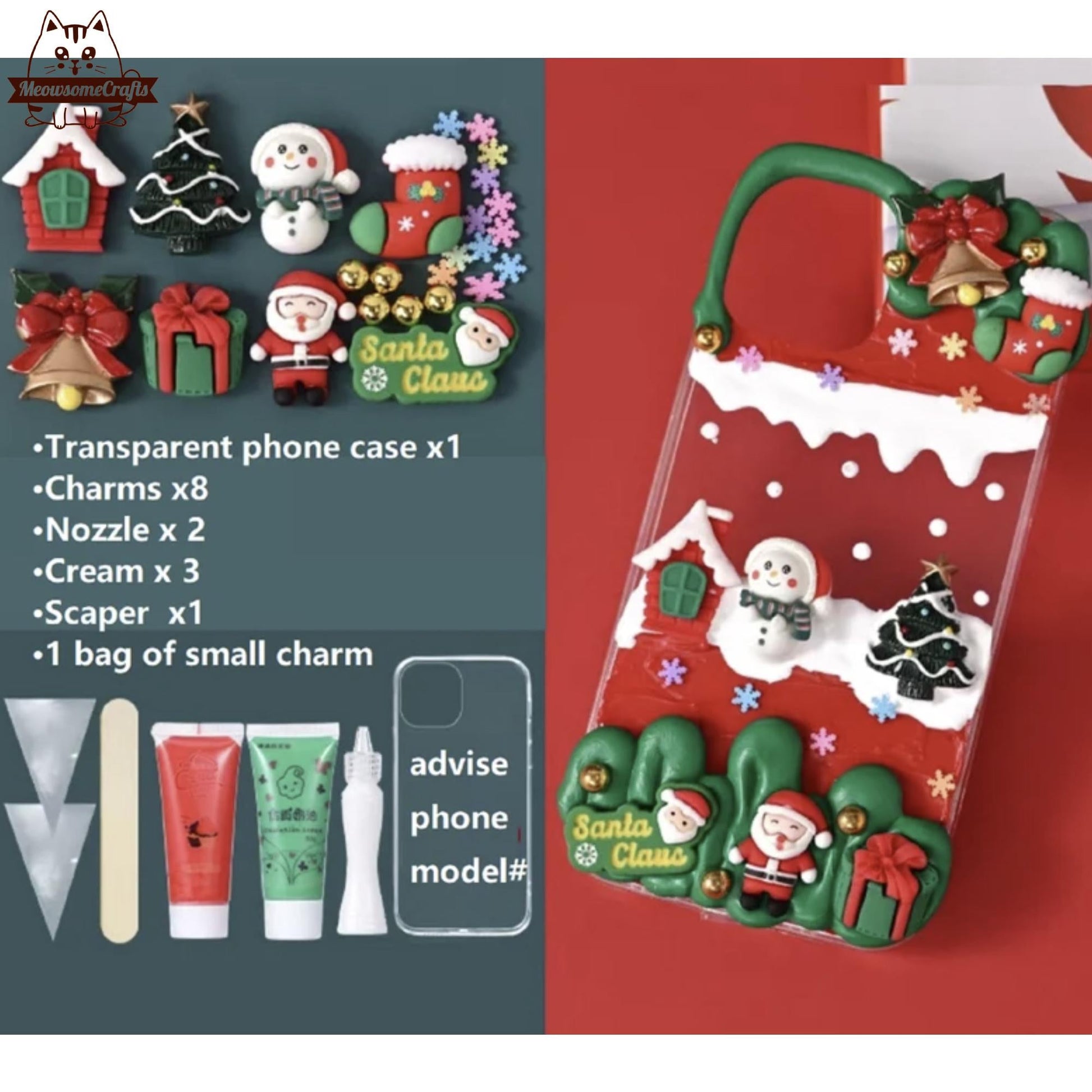 Decoden Custom Phone Case DIY Craft Kits | Christmas Tree Santa Sleigh Reindeer Snowflakes Gifts Charms | Samsung Android iPhone Cases - MeowsomeCrafts