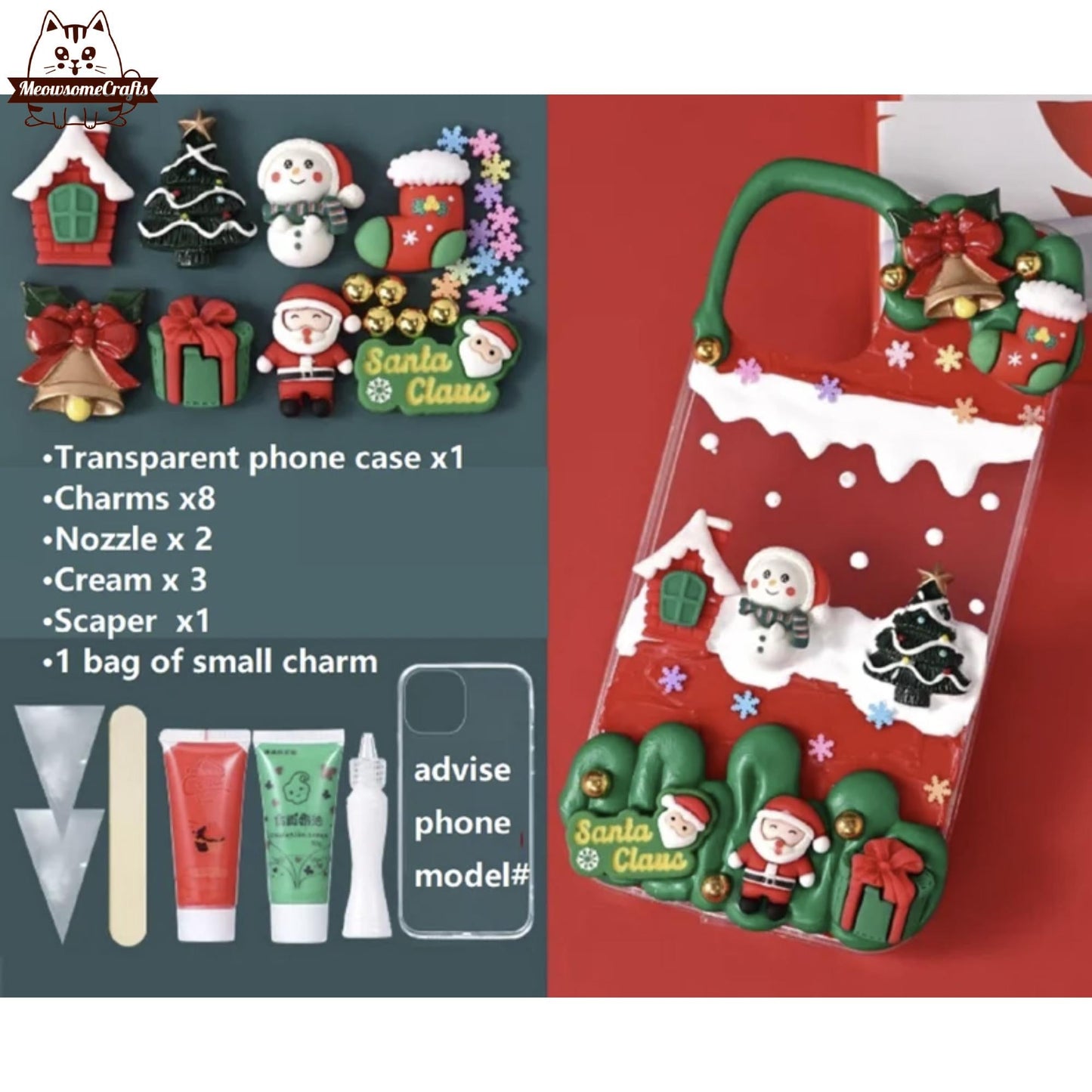 Decoden Custom Phone Case DIY Craft Kits | Christmas Tree Santa Sleigh Reindeer Snowflakes Gifts Charms | Samsung Android iPhone Cases - MeowsomeCrafts