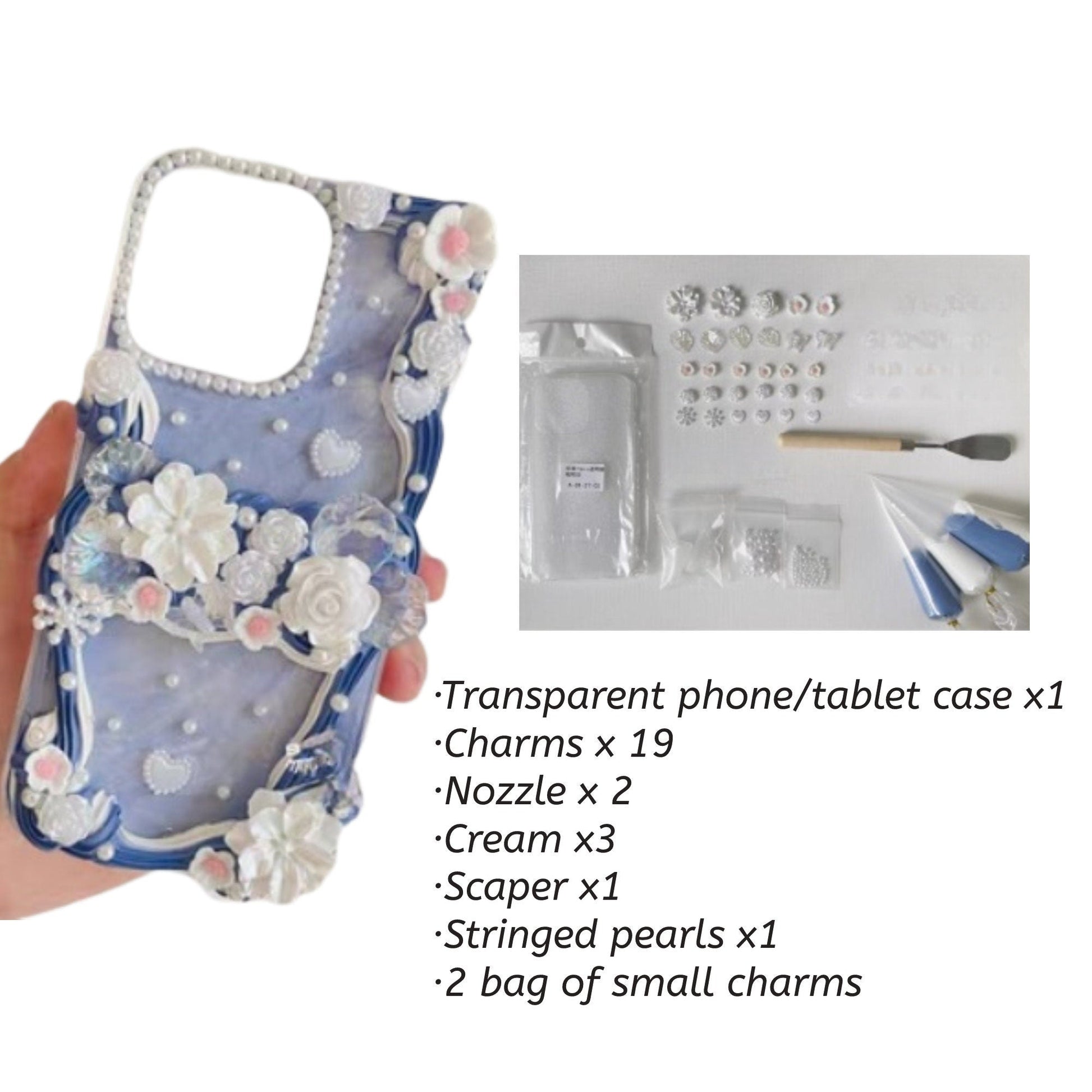 Decoden Custom Phone Case DIY Craft Kits | Flowers Daffodils Roses Teardrop Pearls Bows Charms | Samsung Android iPhone Cases - MeowsomeCrafts