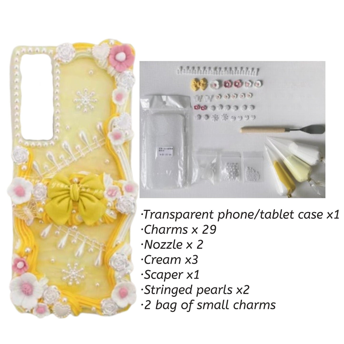 Decoden Custom Phone Case DIY Craft Kits | Flowers Daffodils Roses Teardrop Pearls Bows Charms | Samsung Android iPhone Cases - MeowsomeCrafts