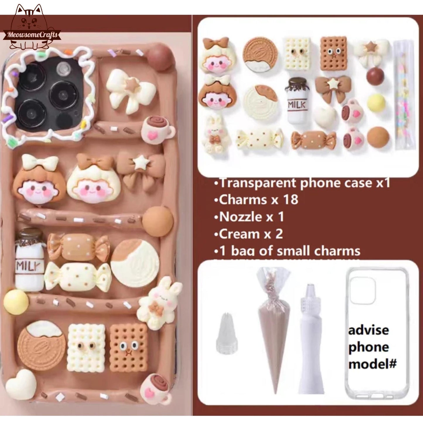 Decoden Custom Phone Case DIY Craft Kits | Girl Kid Smiling Happy Faces Milk Cookies Bear Rabbit Charms | Samsung Android iPhone Cases - MeowsomeCrafts