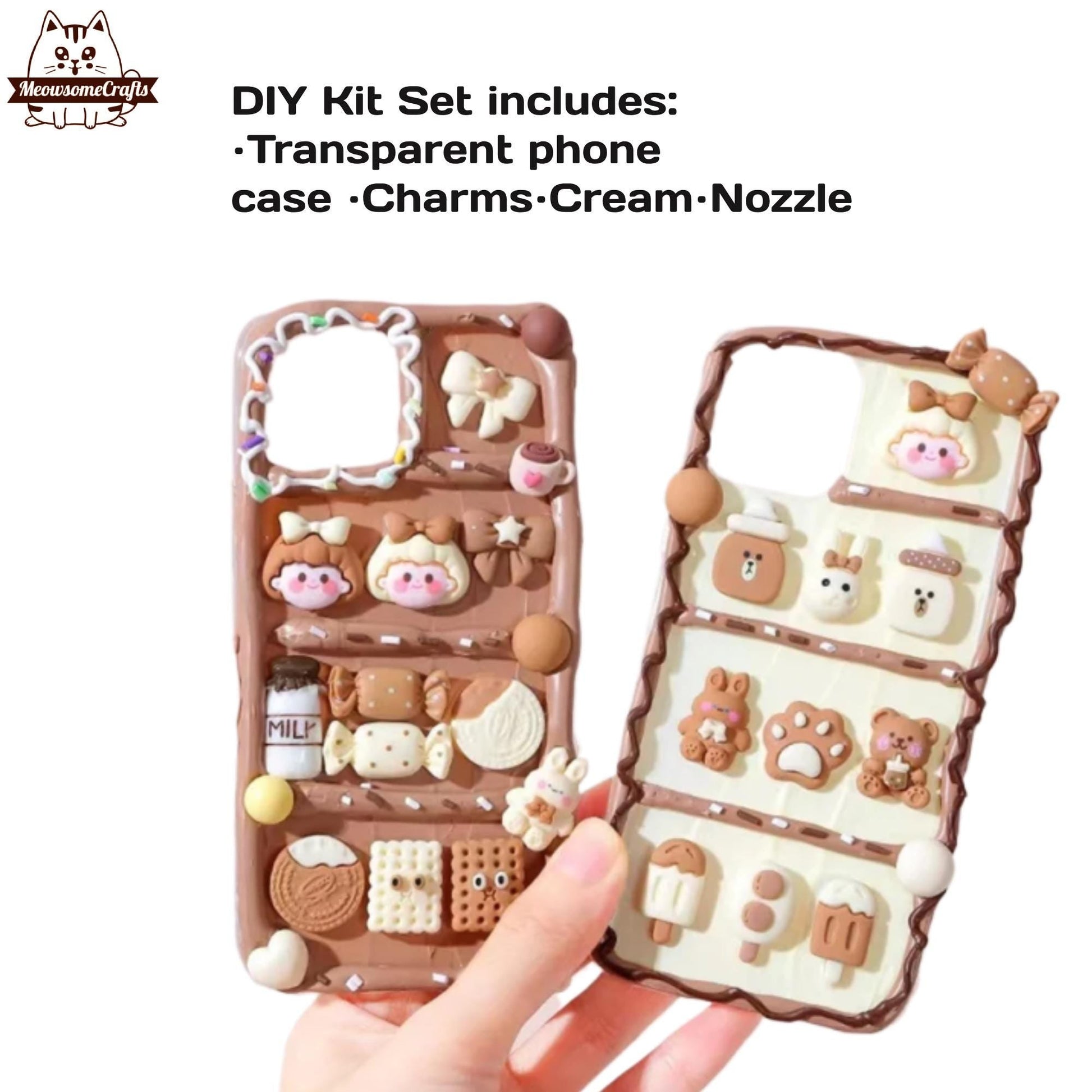 Decoden Custom Phone Case DIY Craft Kits | Girl Kid Smiling Happy Faces Milk Cookies Bear Rabbit Charms | Samsung Android iPhone Cases - MeowsomeCrafts