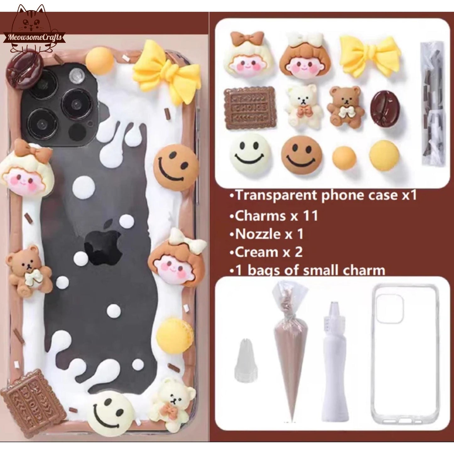 Decoden Custom Phone Case DIY Craft Kits | Girl Kid Smiling Happy Faces Milk Cookies Bear Rabbit Charms | Samsung Android iPhone Cases - MeowsomeCrafts