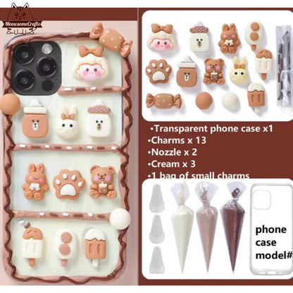 Decoden Custom Phone Case DIY Craft Kits | Girl Kid Smiling Happy Faces Milk Cookies Bear Rabbit Charms | Samsung Android iPhone Cases - MeowsomeCrafts