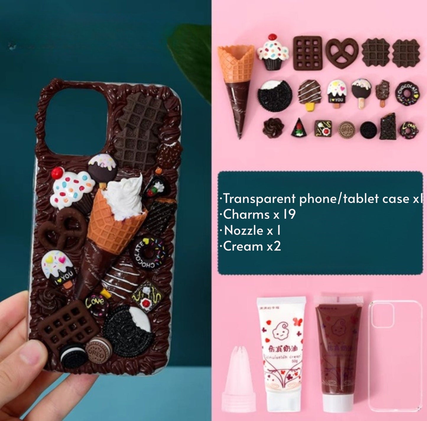 Decoden Custom Phone Case DIY Craft Kits | Ice Cream Cone Cookies Candy Cupcake Chocolate Charms | Samsung Android iPhone Cases - MeowsomeCrafts