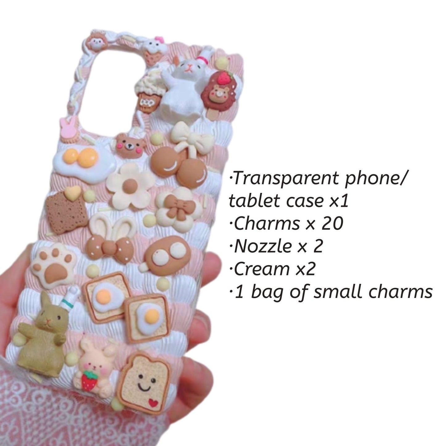 Decoden Custom Phone Case DIY Craft Kits | Kawaii Cat Rabbit Eggs Toast Cookies Flowers Charms | Samsung Android iPhone Cases - MeowsomeCrafts