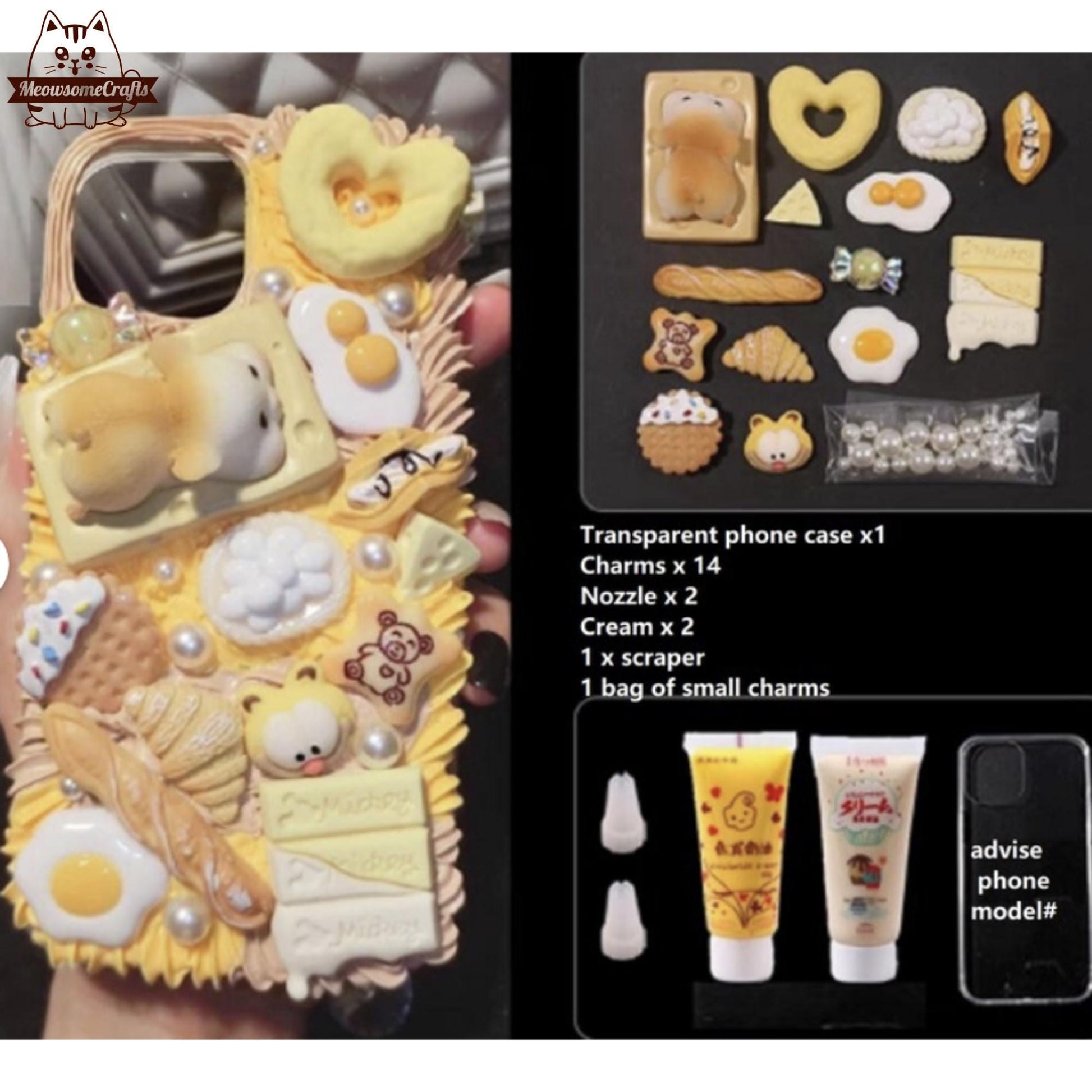 Decoden Custom Phone Case DIY Craft Kits | Kawaii Mouse Food Eggs Crackers Cookies Cheese Charms | Samsung Android iPhone Cases - MeowsomeCrafts