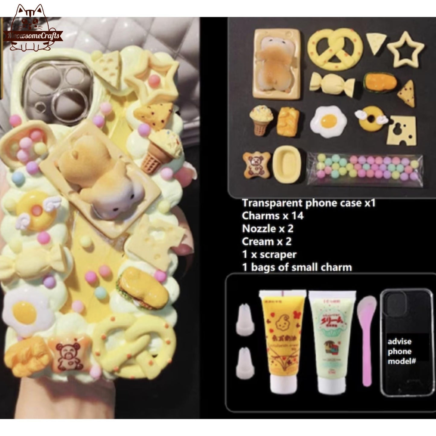 Decoden Custom Phone Case DIY Craft Kits | Kawaii Mouse Food Eggs Crackers Cookies Cheese Charms | Samsung Android iPhone Cases - MeowsomeCrafts