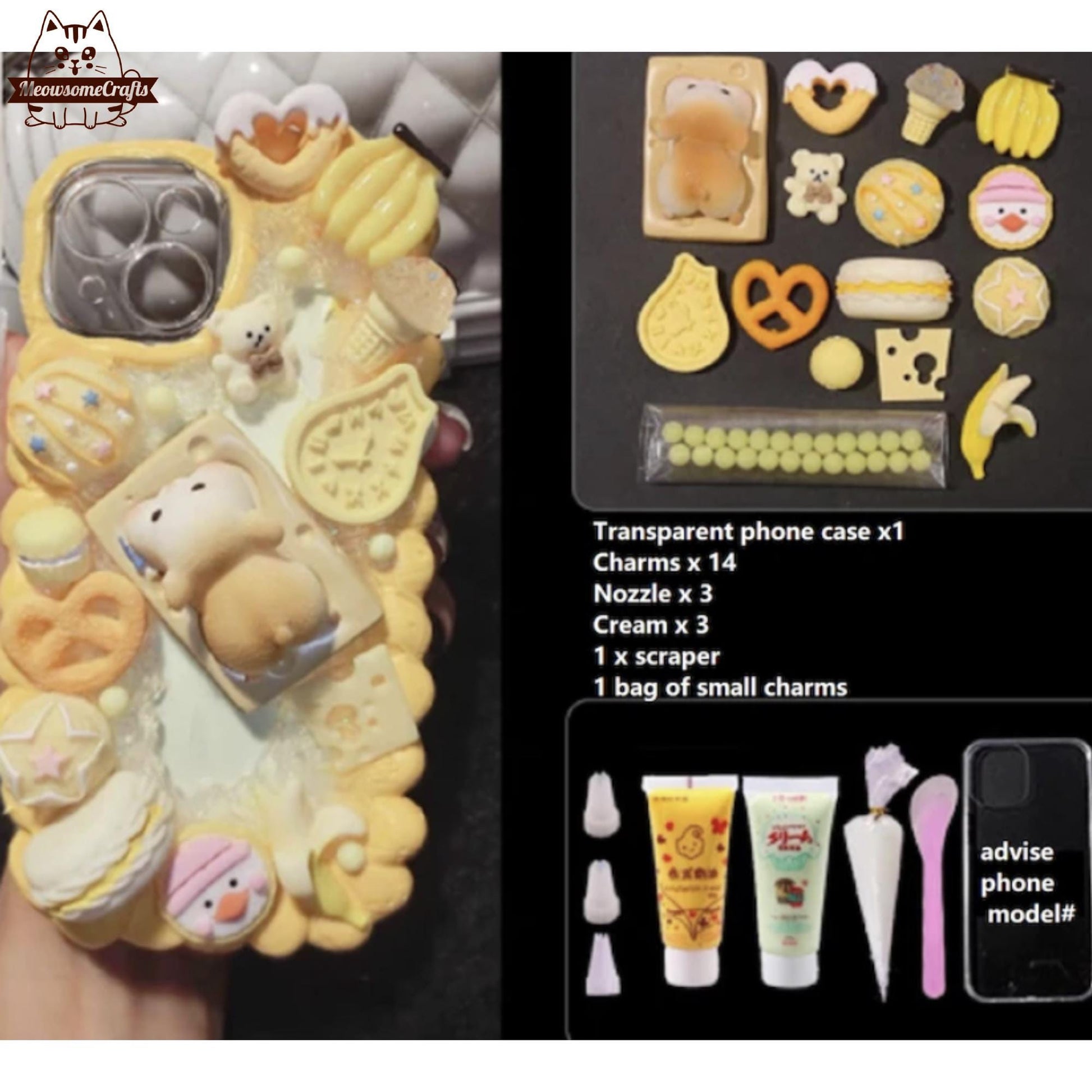 Decoden Custom Phone Case DIY Craft Kits | Kawaii Mouse Food Eggs Crackers Cookies Cheese Charms | Samsung Android iPhone Cases - MeowsomeCrafts