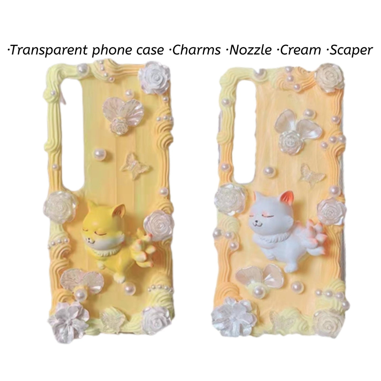 Decoden Custom Phone Case DIY Craft Kits | Kawaii Orange While Nine Tailed Fox Animal Charms | Samsung Android iPhone Cases - MeowsomeCrafts