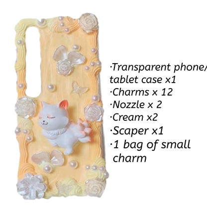 Decoden Custom Phone Case DIY Craft Kits | Kawaii Orange While Nine Tailed Fox Animal Charms | Samsung Android iPhone Cases - MeowsomeCrafts