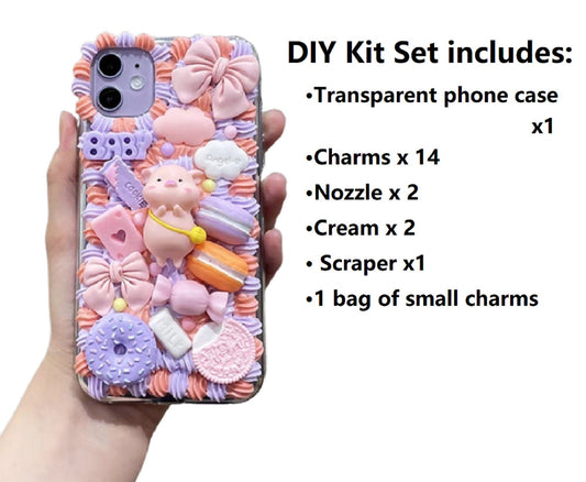 Decoden Custom Phone Case DIY Craft Kits | Kawaii Pig Food Donut Cookies Macaroons Watermelon Charms | Samsung Android iPhone Cases - MeowsomeCrafts