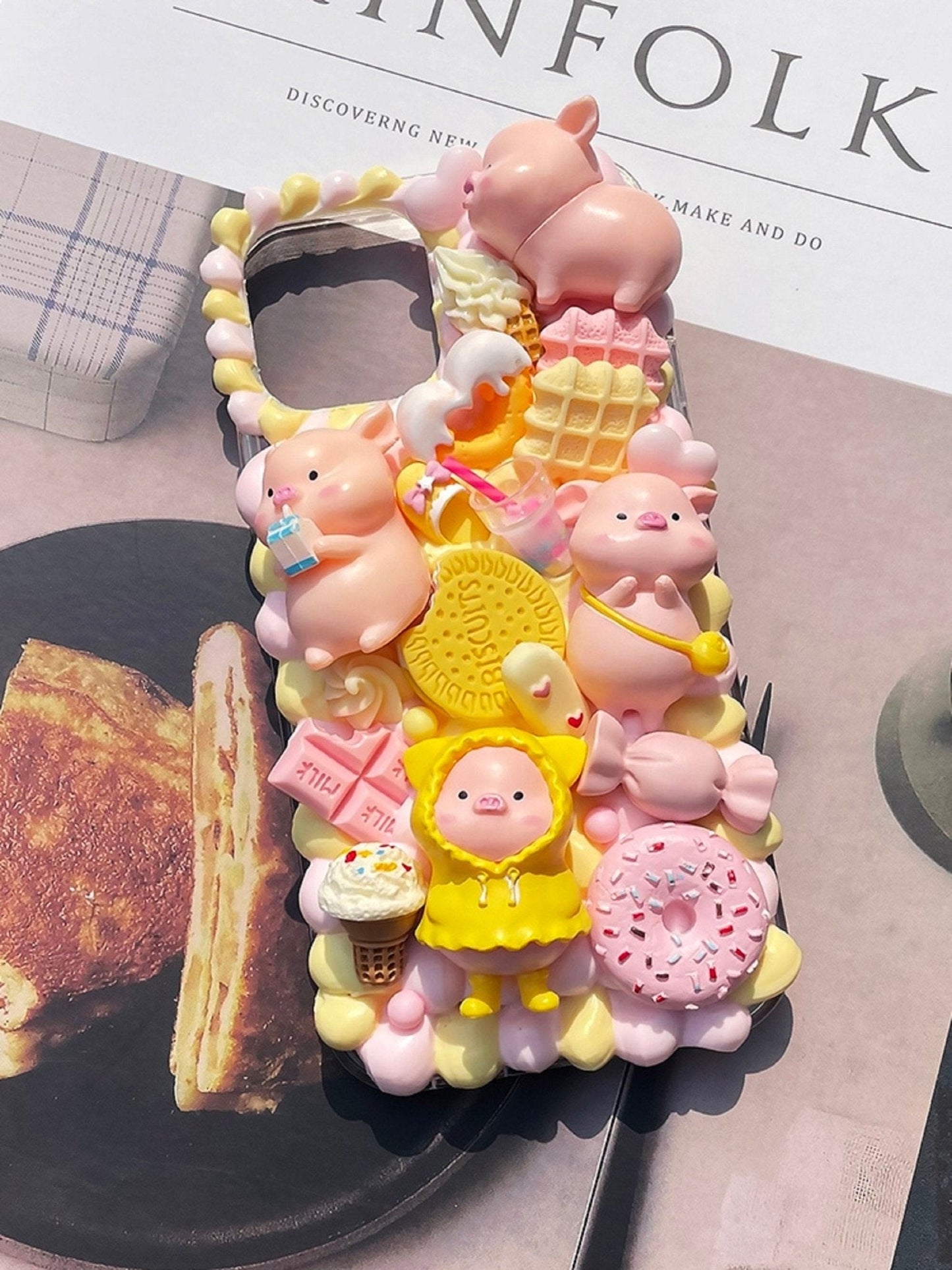 Decoden Custom Phone Case DIY Craft Kits | Kawaii Pig Food Donut Cookies Macaroons Watermelon Charms | Samsung Android iPhone Cases - MeowsomeCrafts