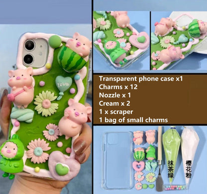 Decoden Custom Phone Case DIY Craft Kits | Kawaii Pig Watermelon Flowers Heart Balloon Candy Charms | Samsung Android iPhone Cases - MeowsomeCrafts